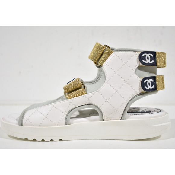 Chanel 21P White Grey Cocomark CC Logo Mule Slide Flat Teva Dad Sport Sandal 36 - Picture 8 of 12